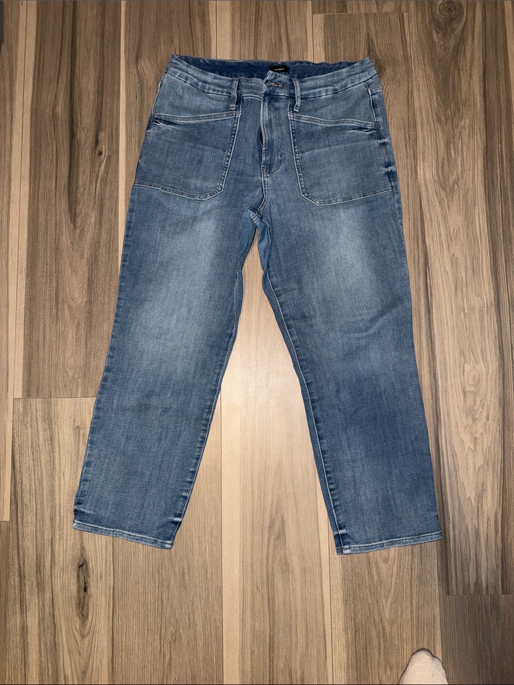 Express Women's Straight Ankle Jeans in Mid Blue
